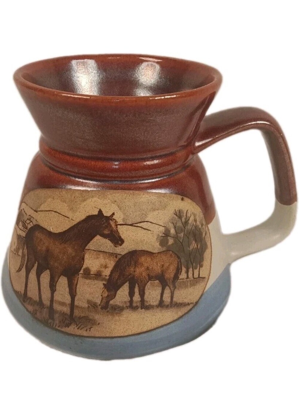 MINT Vintage Otagiri Japan Stoneware Horse Pasture Coffee Mug w Gold Sticker NOS